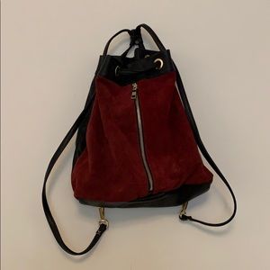 Drawstring Maroon suede/leather backpack